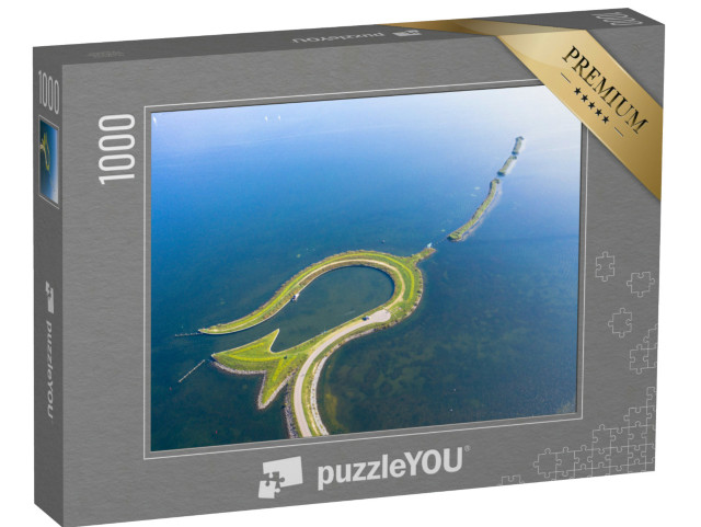 Puzzel 1000 stukjes „Tulpenland in Wolderwijd voor de kust van Zeewolde, een kunstmatig schiereiland in de vorm van een tulp“