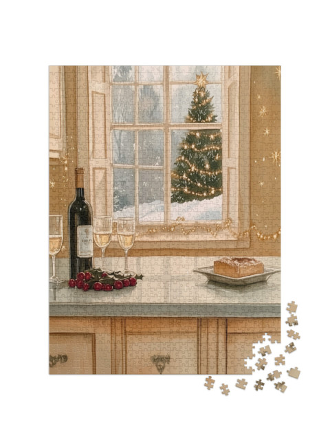 Puzzel 1000 stukjes „Gourmandises de Noël : Vin et gâteaux“