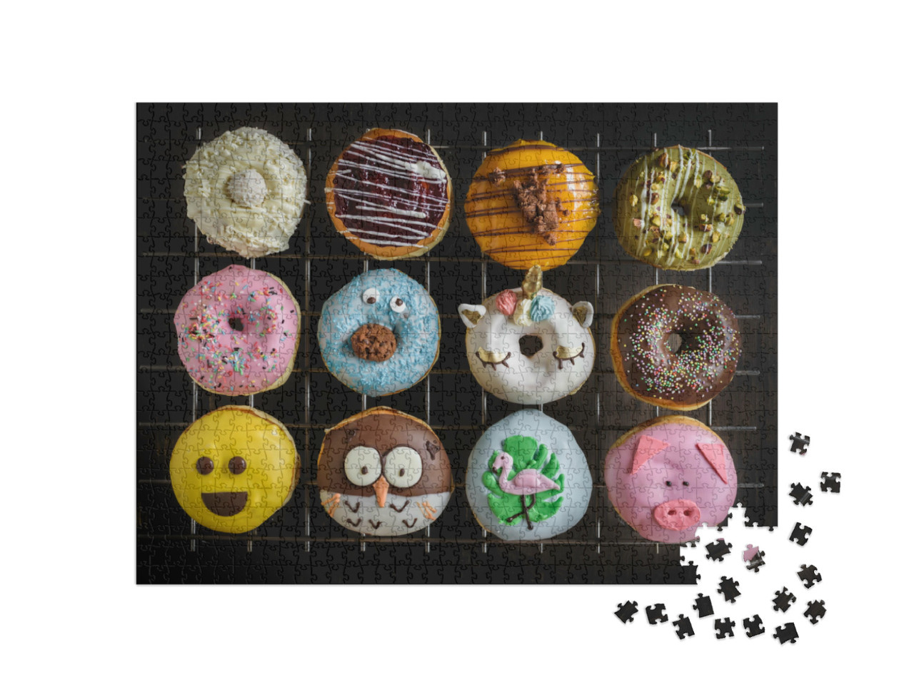 Puzzel 1000 stukjes „Zelfgemaakte donuts met creatieve en leuke decoratie“