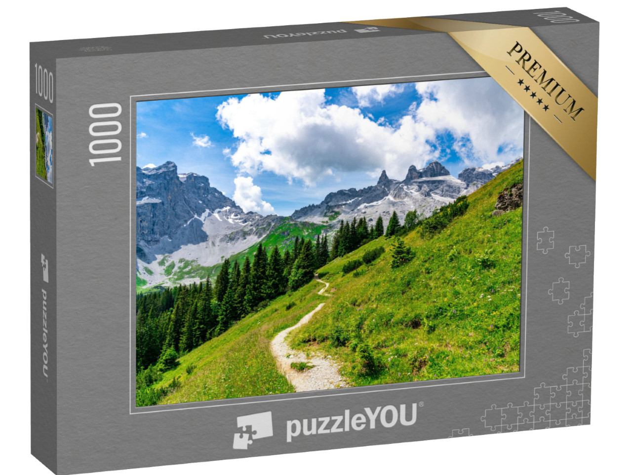 Puzzel 1000 stukjes „De drie torens in de bergen van Vorarlberg“