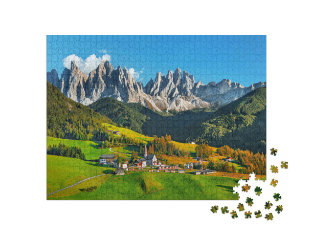 Puzzel 1000 stukjes „Santa Maddalena met Dolomieten in Zuid-Tirol, Italië“