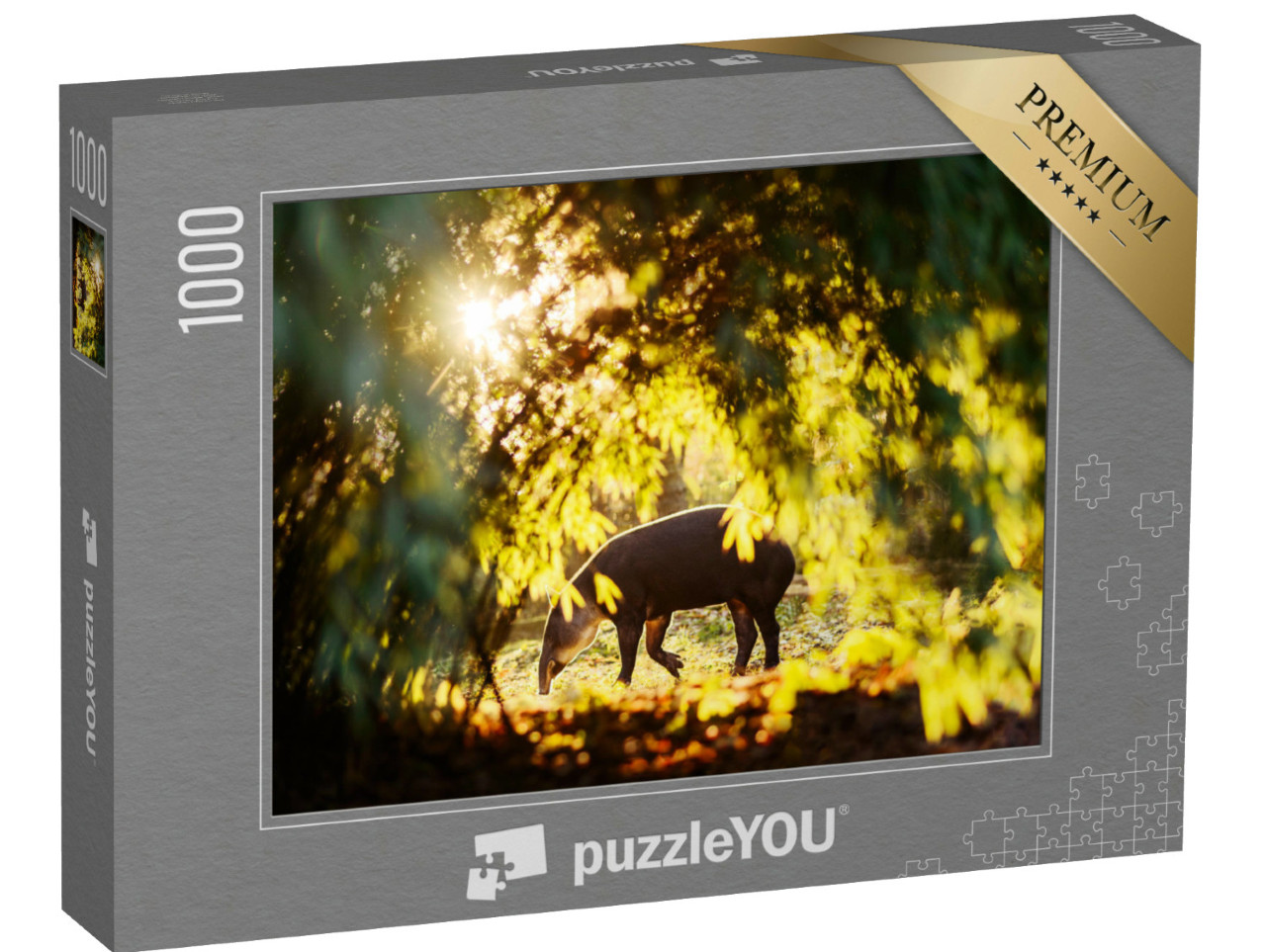 Puzzel 1000 stukjes „Tapir in het zonlicht in het bos van een dierentuin“