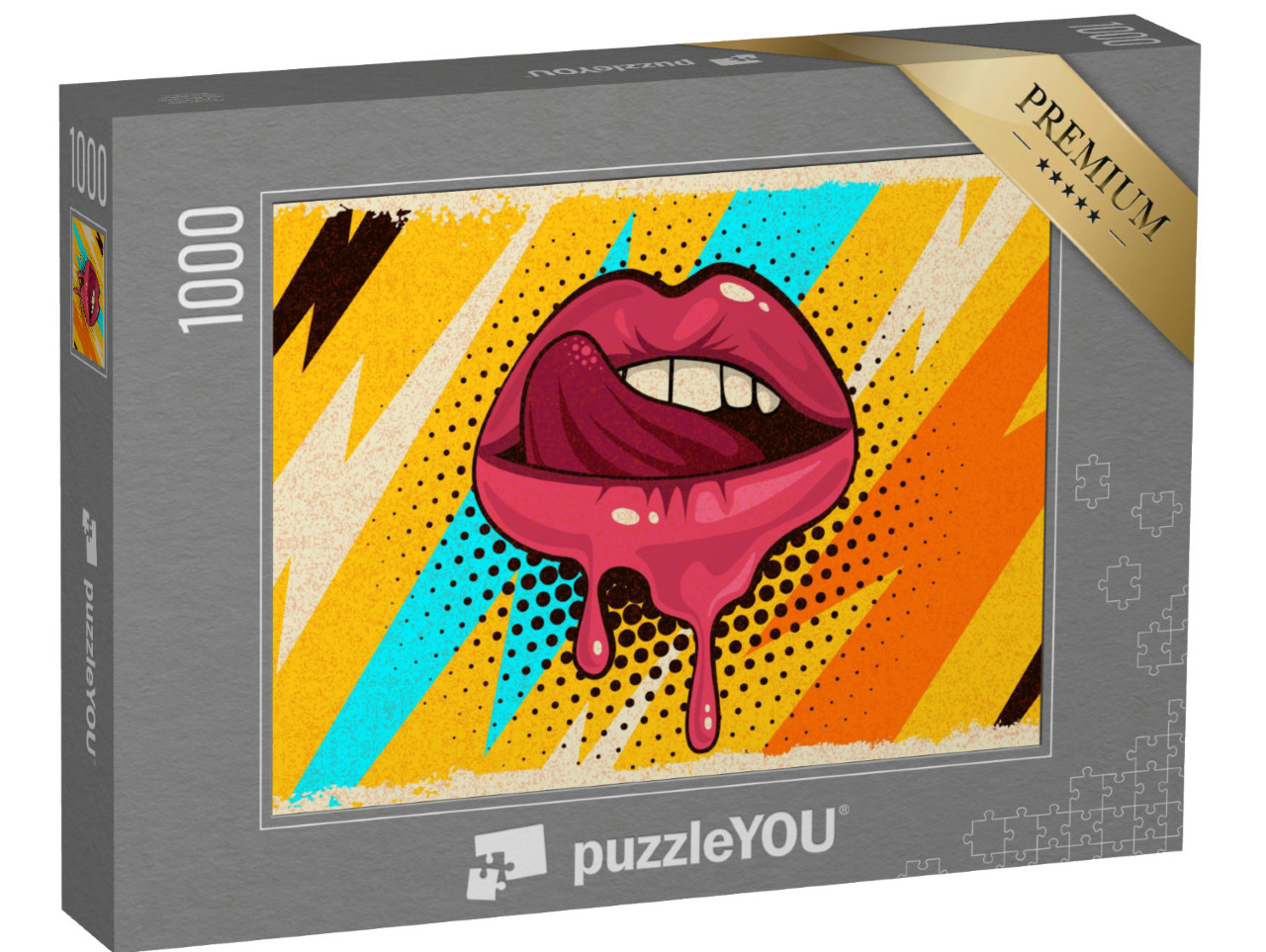 Puzzel 1000 stukjes „Pop-art: roze, rode lippen, mond en tong“