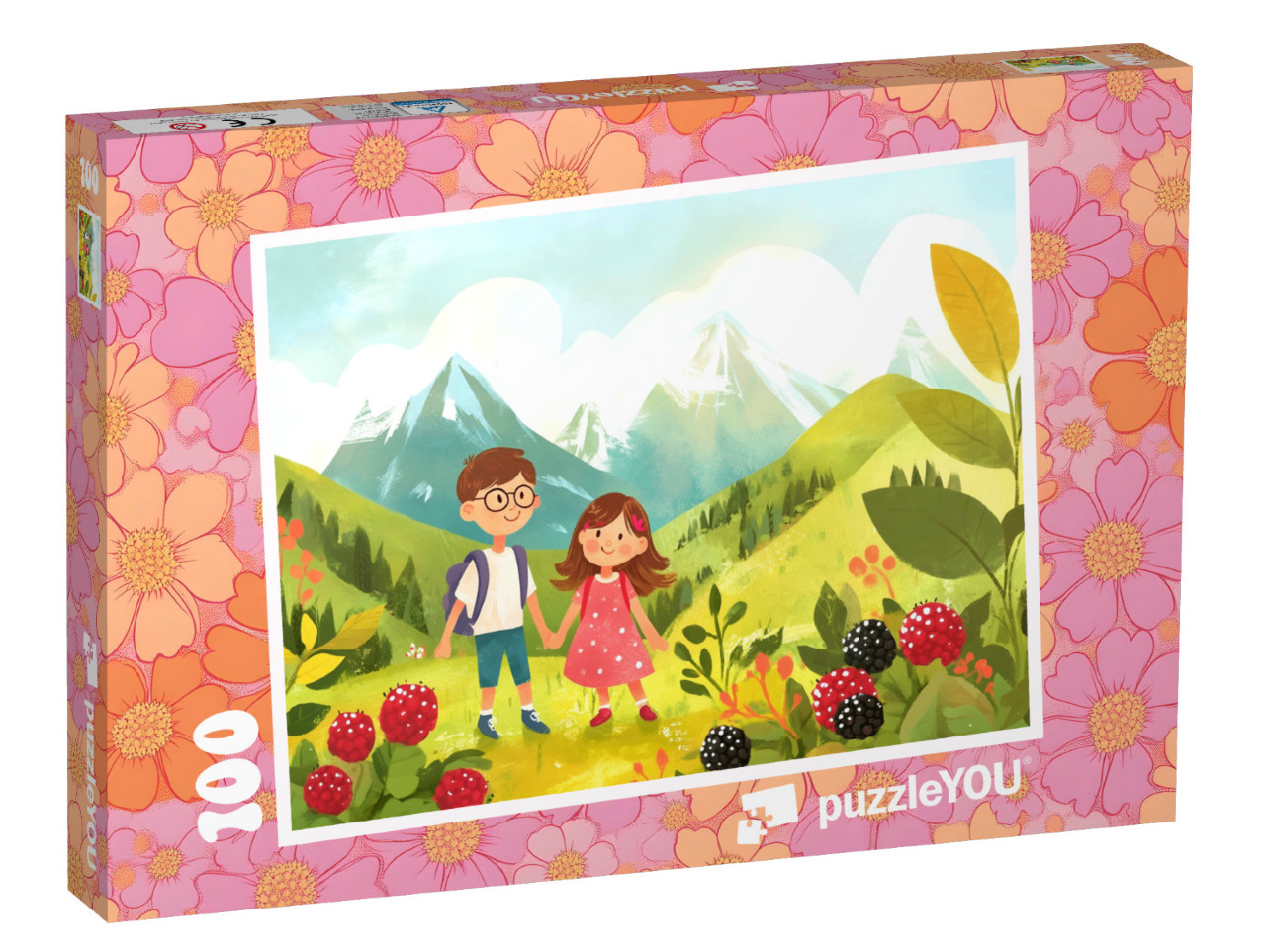 Puzzel 100 stukjes „Vrolijke kinderen op de alpenweide“