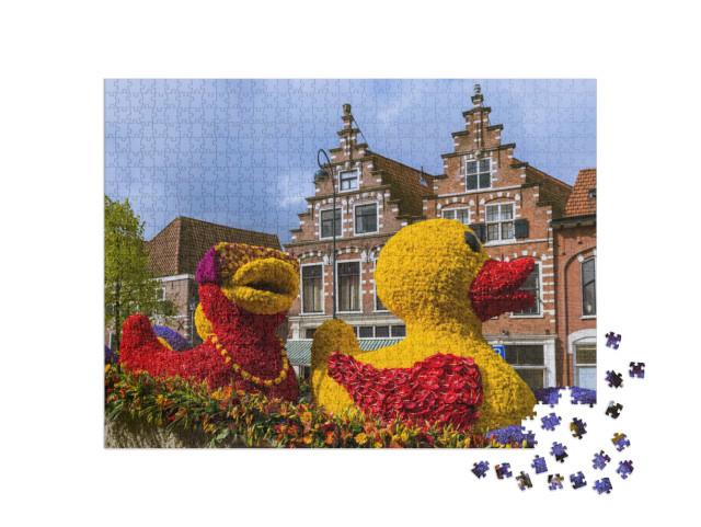 Puzzel 1000 stukjes „Standbeeld van tulpen bij bloemencorso in Haarlem“