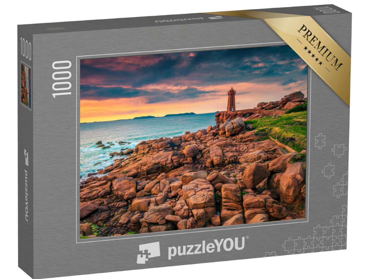Puzzel 1000 stukjes „Wilde en schilderachtige kust bij Ploumanach, Bretagne, Frankrijk“