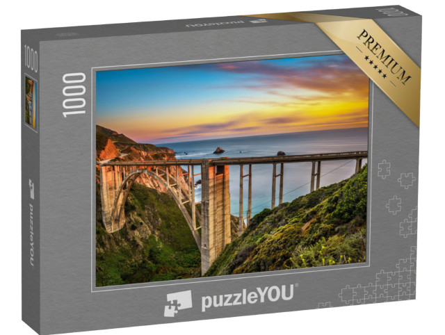 Puzzel 1000 stukjes „Pacific Coast Highway bij zonsondergang, Californië, VS“