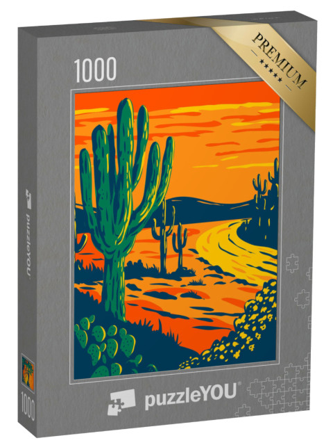 Puzzel 1000 stukjes „Afbeelding: Saguaro cactus bij schemering, Tucson Arizona National Park“