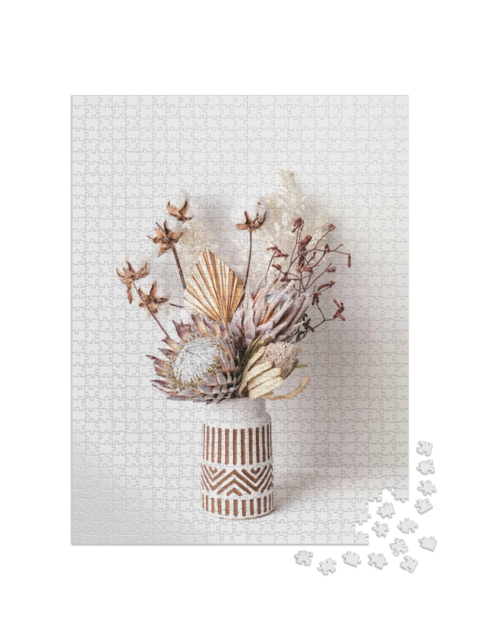 Puzzel 1000 stukjes „Gedroogde bloemen in een witte keramieken vaas“
