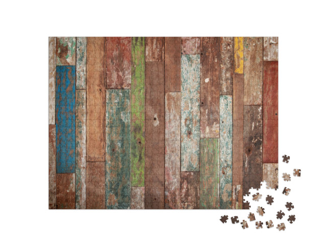 Puzzel 1000 stukjes „Gekleurde houten vloerdelen in grungelook“