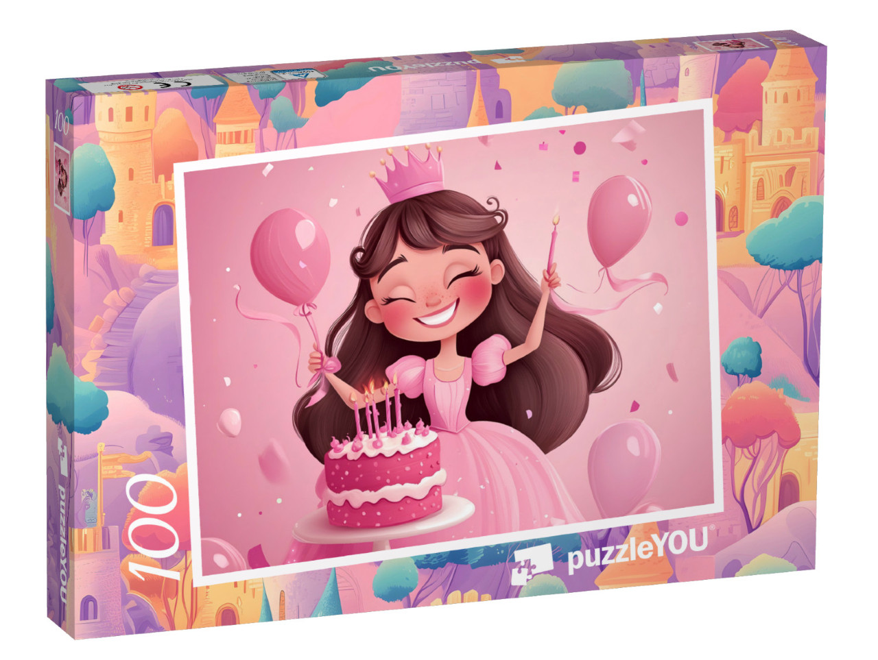 Puzzel 100 stukjes „Grote roze verjaardagstaart voor de kleine prinses“