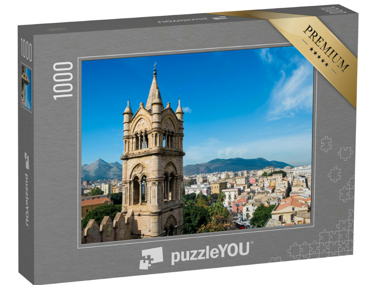 Puzzel 1000 stukjes „Kathedraal van Santa Maria Assunta boven de daken van Palermo, Sicilië“