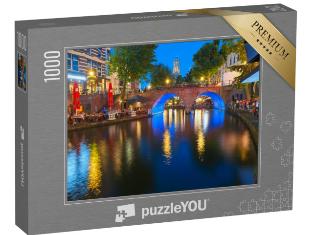 Puzzel 1000 stukjes „Domtoren en Oudegracht bij nacht, Utrecht“