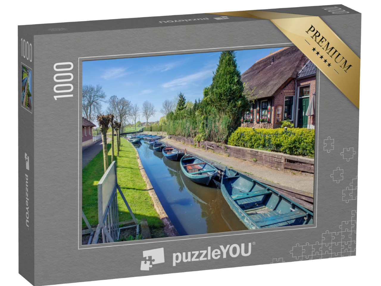 Puzzel 1000 stukjes „Boten in de lente in Giethoorn, een klein dorp in de provincie Overijssel“