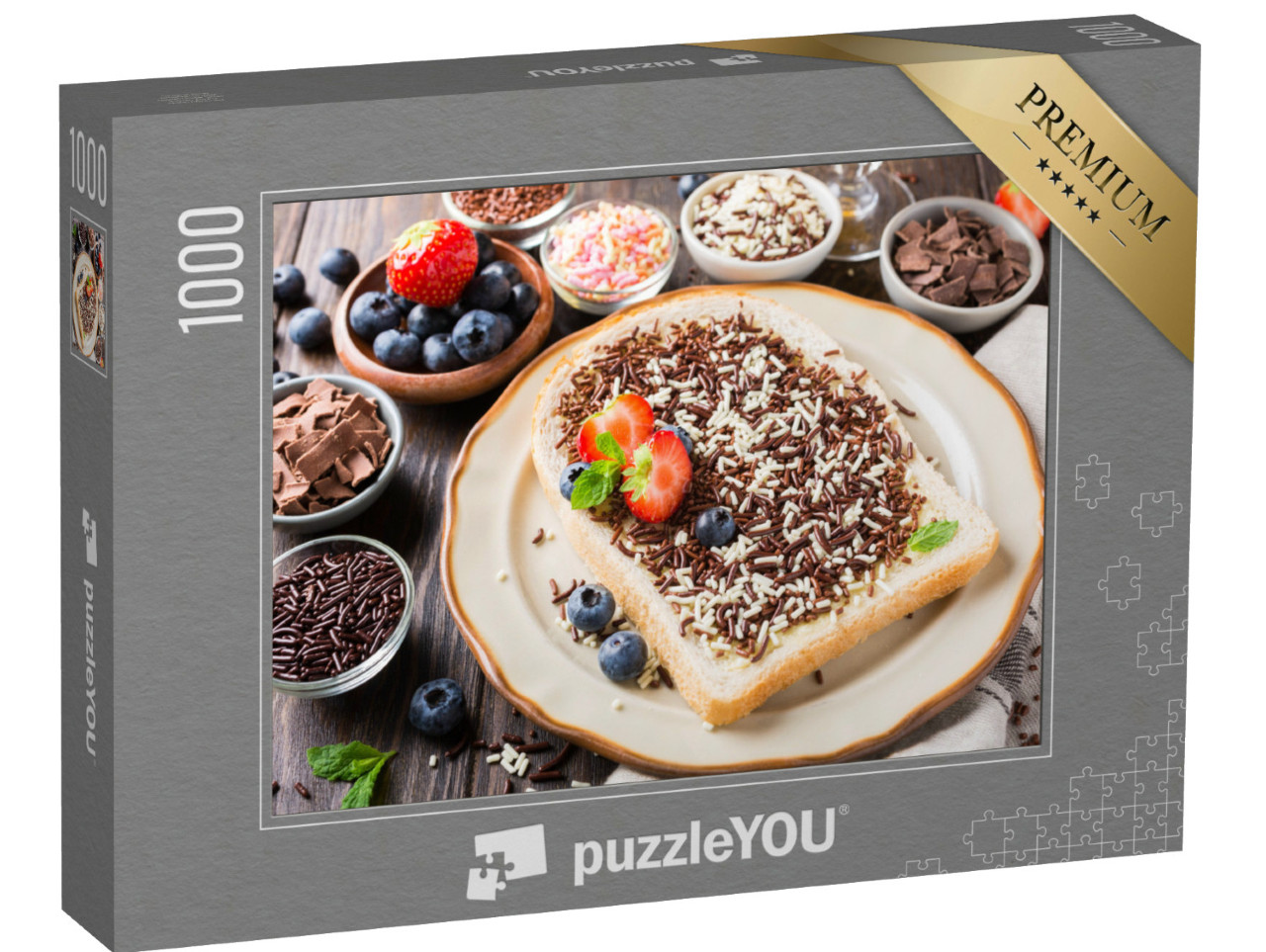 Puzzel 1000 stukjes „Brood met Hagelslag chocoladecrumble en bessen“