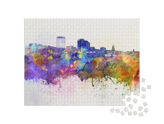Puzzel 1000 stukjes „Manchester skyline in aquarelachtergrond“