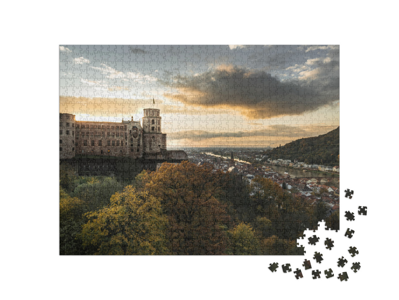 Puzzel 1000 stukjes „Avondsfeer boven Heidelberg“