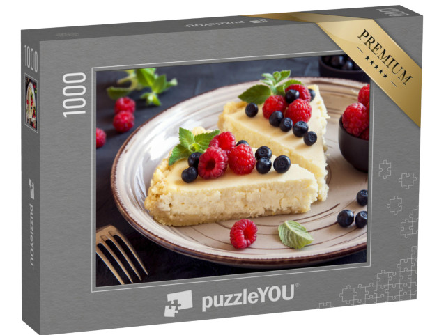 Puzzel 1000 stukjes „Huisgemaakte cheesecake met verse bessen en munt“