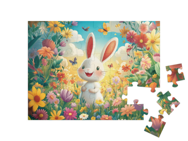 Puzzel 48 stukjes „Heribert het verbaasde konijn“