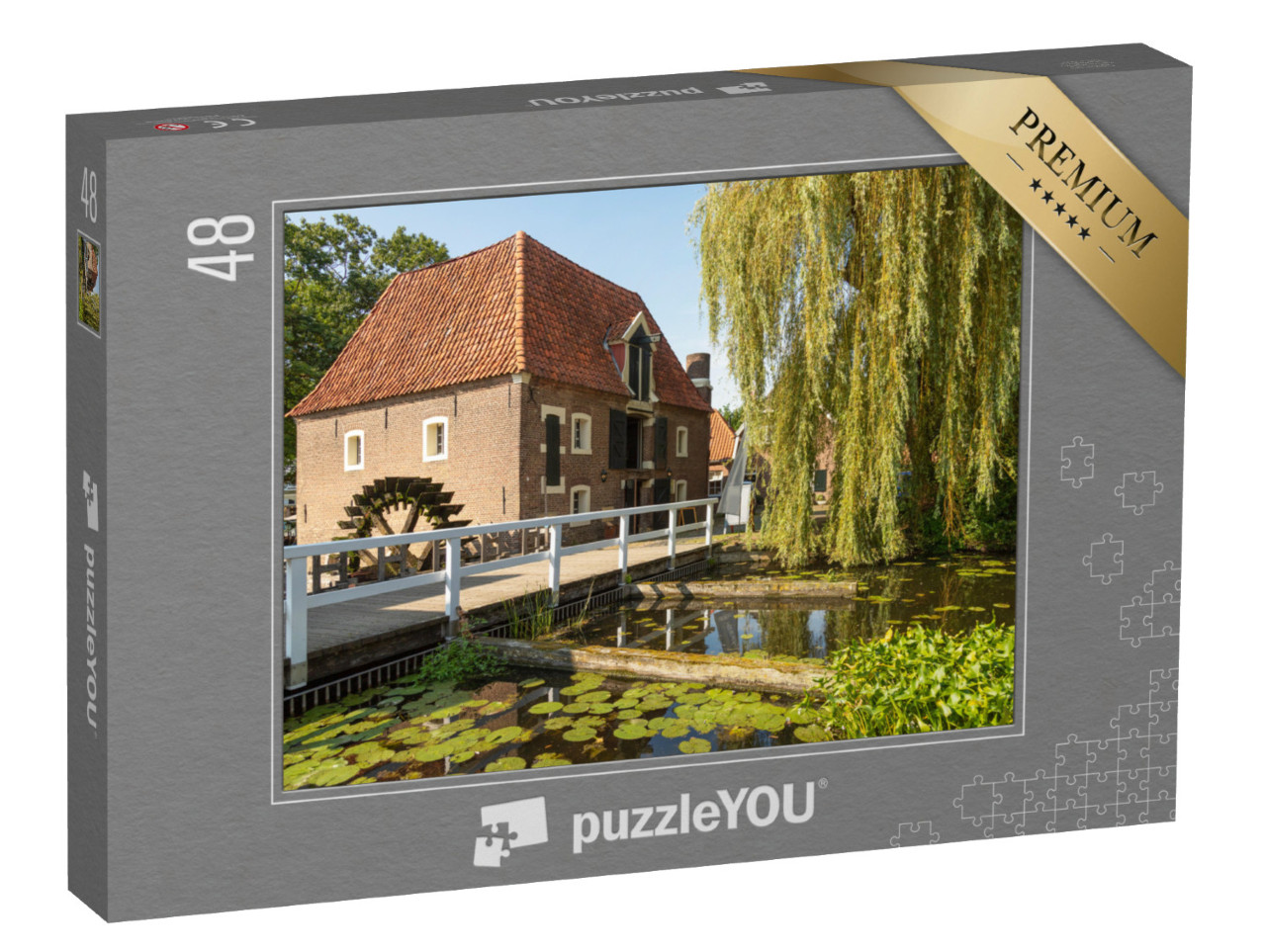 Puzzel 48 stukjes „Watermolen en sluis in het pittoreske dorpje Borculo in de Achterhoek“