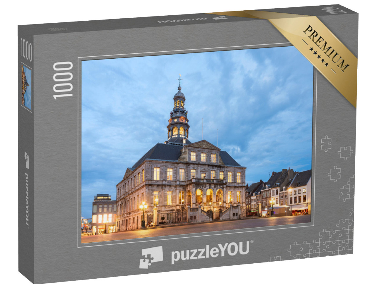 Puzzel 1000 stukjes „Stadhuis en marktplein Maastricht bij schemering, Nederland“