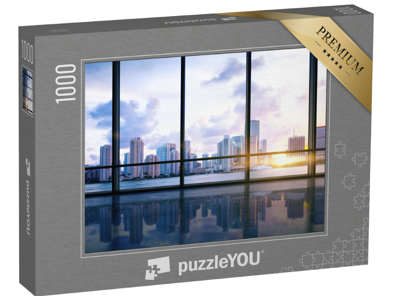Puzzel 1000 stukjes „Lege hal met uitzicht op de stad“