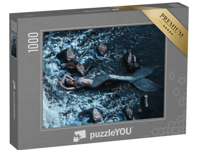 Puzzel 1000 stukjes „Dromende zilveren zeemeermin aan de kust“