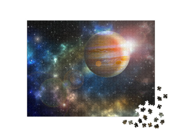 Puzzel 1000 stukjes „De planeet Jupiter in een kleurrijk universum van sterren“