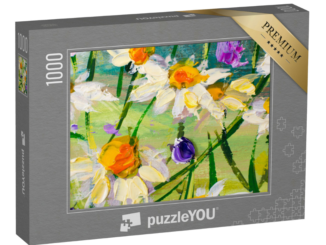 Puzzel 1000 stukjes „Olieverfschilderij: Mooie veldbloemen op canvas“