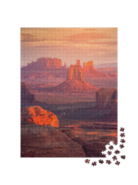 Puzzel 1000 stukjes „Hunts Mesa bij zonsopgang, Monument Valley, Arizona, VS“