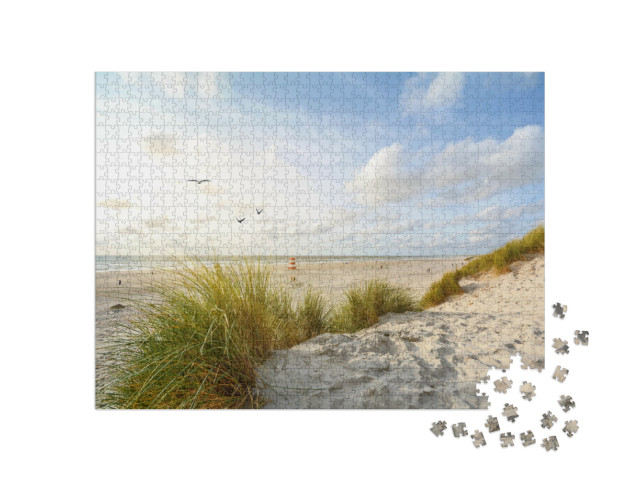 Puzzel 1000 stukjes „Landschap met strand en zandduinen, Jutland, Denemarken“