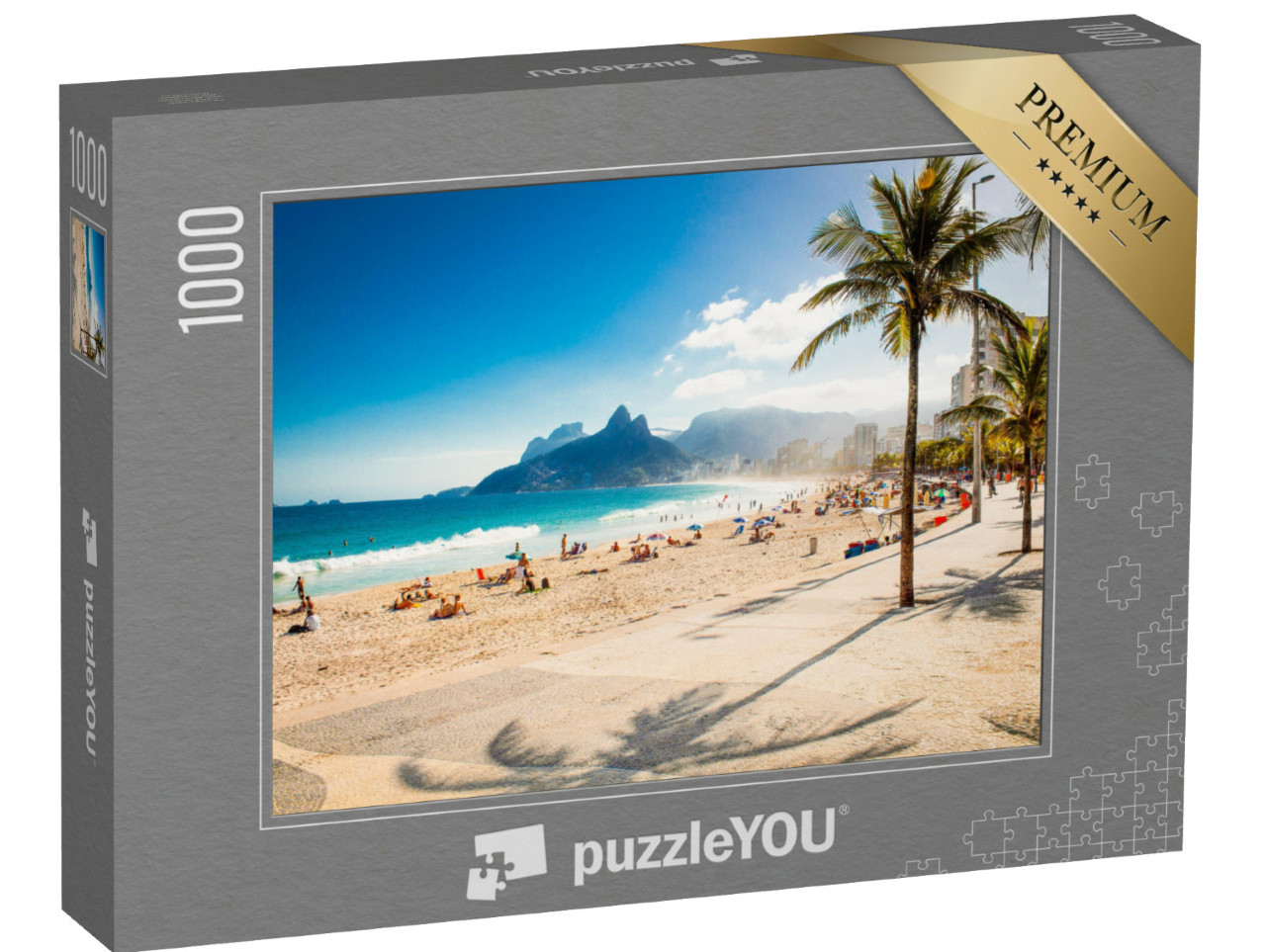 Puzzel 1000 stukjes „Palmbomen en de berg Twee Gebroeders op het strand van Ipanema, Rio de Janeiro“