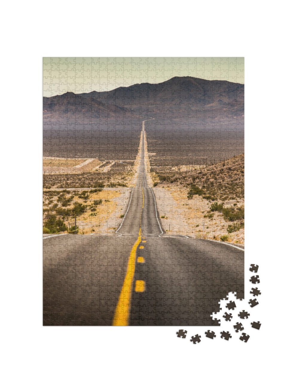 Puzzel 1000 stukjes „Eindeloze rechte weg in het stof, Californië, VS“