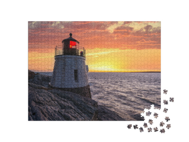 Puzzel 1000 stukjes „Oranje vuurtoren bij zonsondergang“