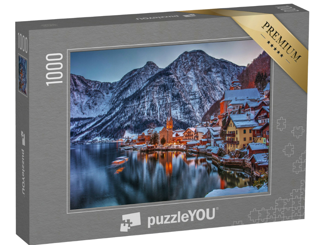 Puzzel 1000 stukjes „Winters tafereel van Hallstadt in Oostenrijk“