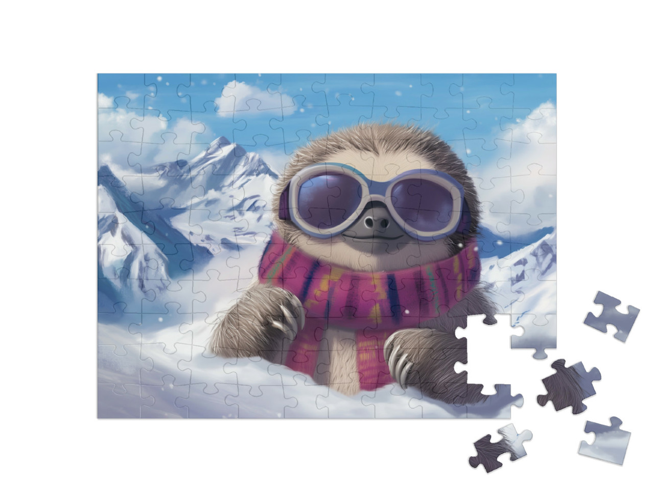 Puzzel 100 stukjes „Schluffi luiaard in een sneeuwparadijs“