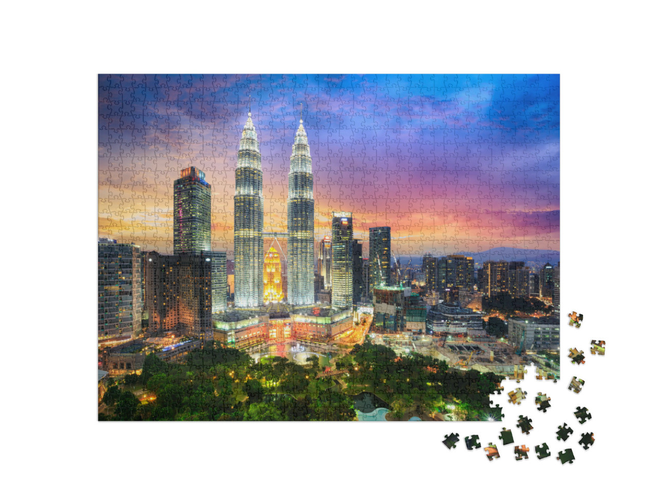 Puzzel 1000 stukjes „Schemering boven Kuala Lumpur“