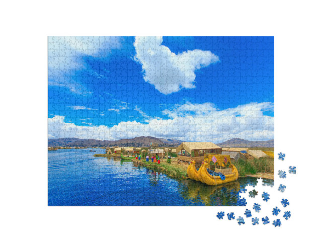 Puzzel 1000 stukjes „Totora boot op het Titicacameer bij Puno, Peru“