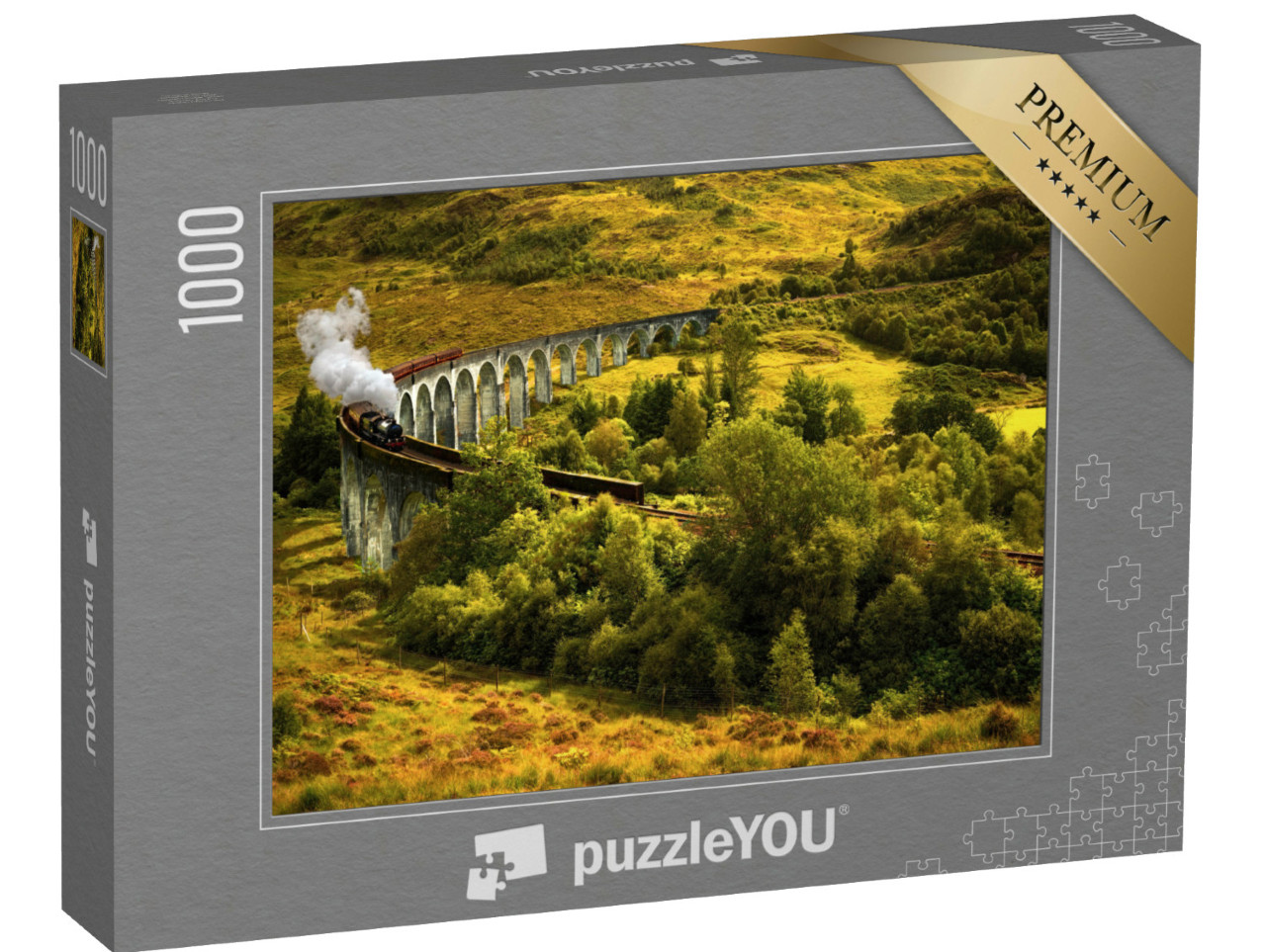 Puzzel 1000 stukjes „Jacobieten stoomtrein op het oude viaduct in Glenfinnan, Schotland“