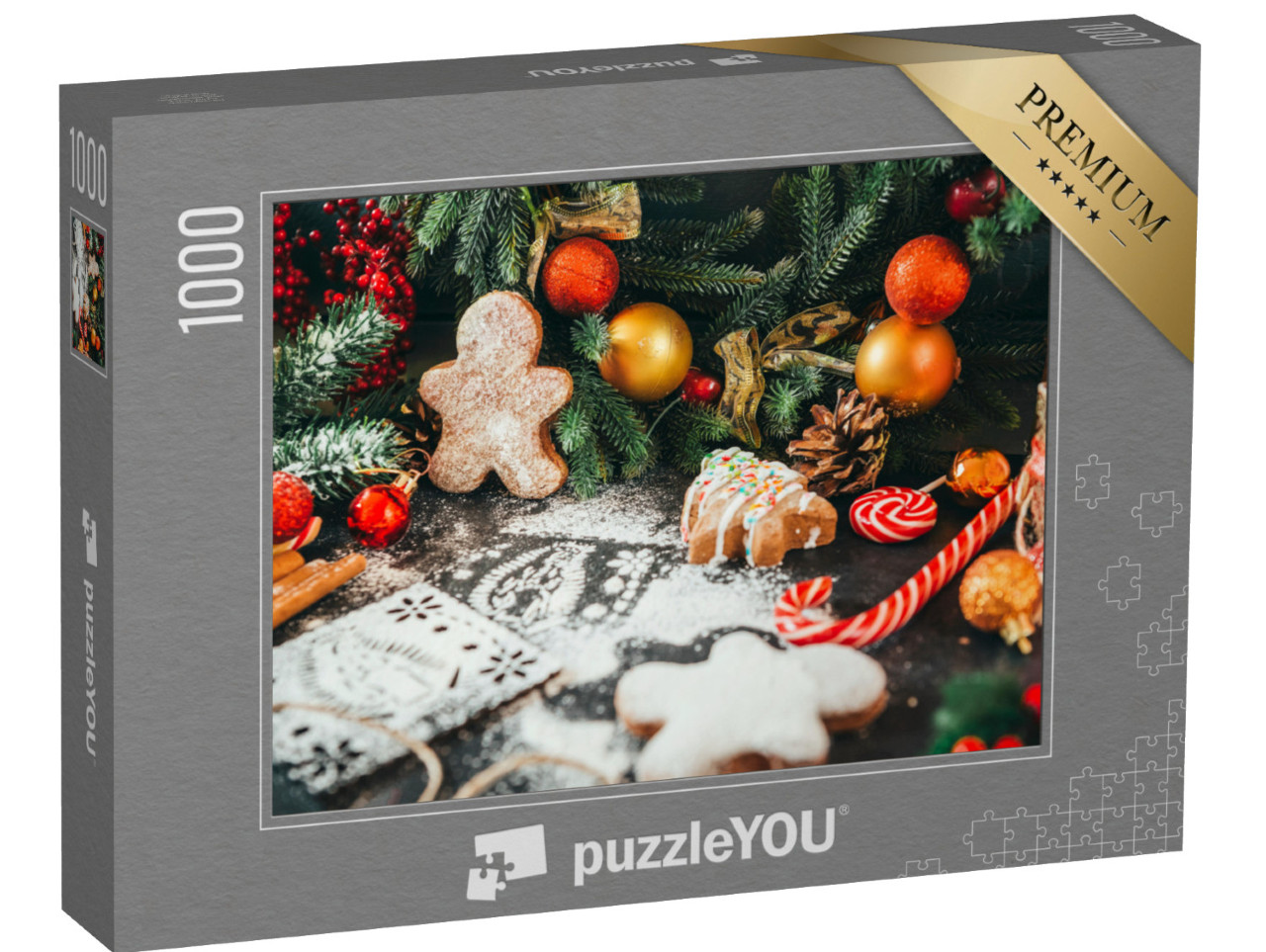 Puzzel 1000 stukjes „Koekjes, dennentak, kerstboom“