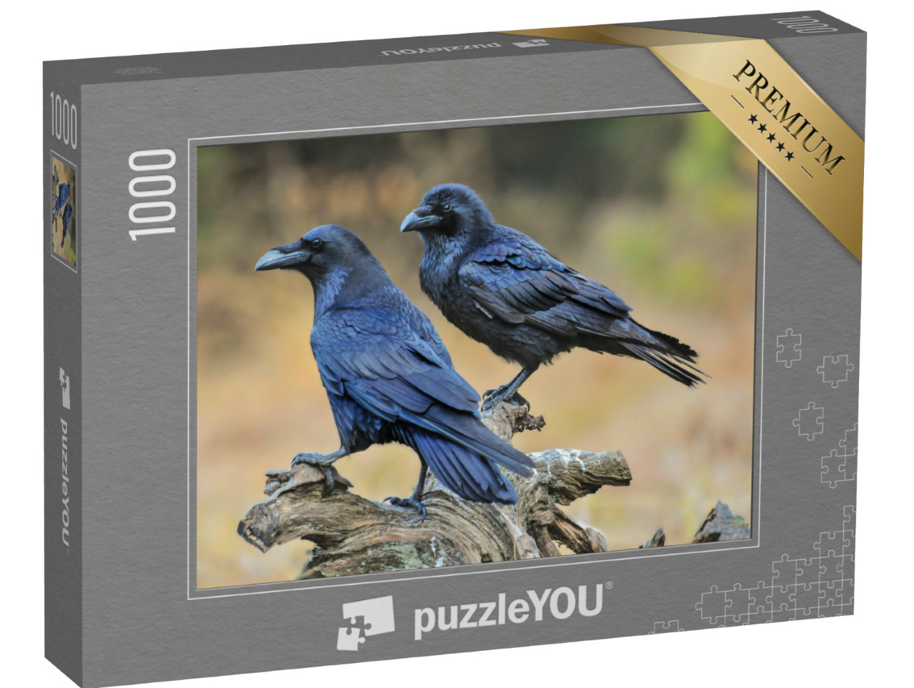 Puzzel 1000 stukjes „Twee raven op een boomstronk“