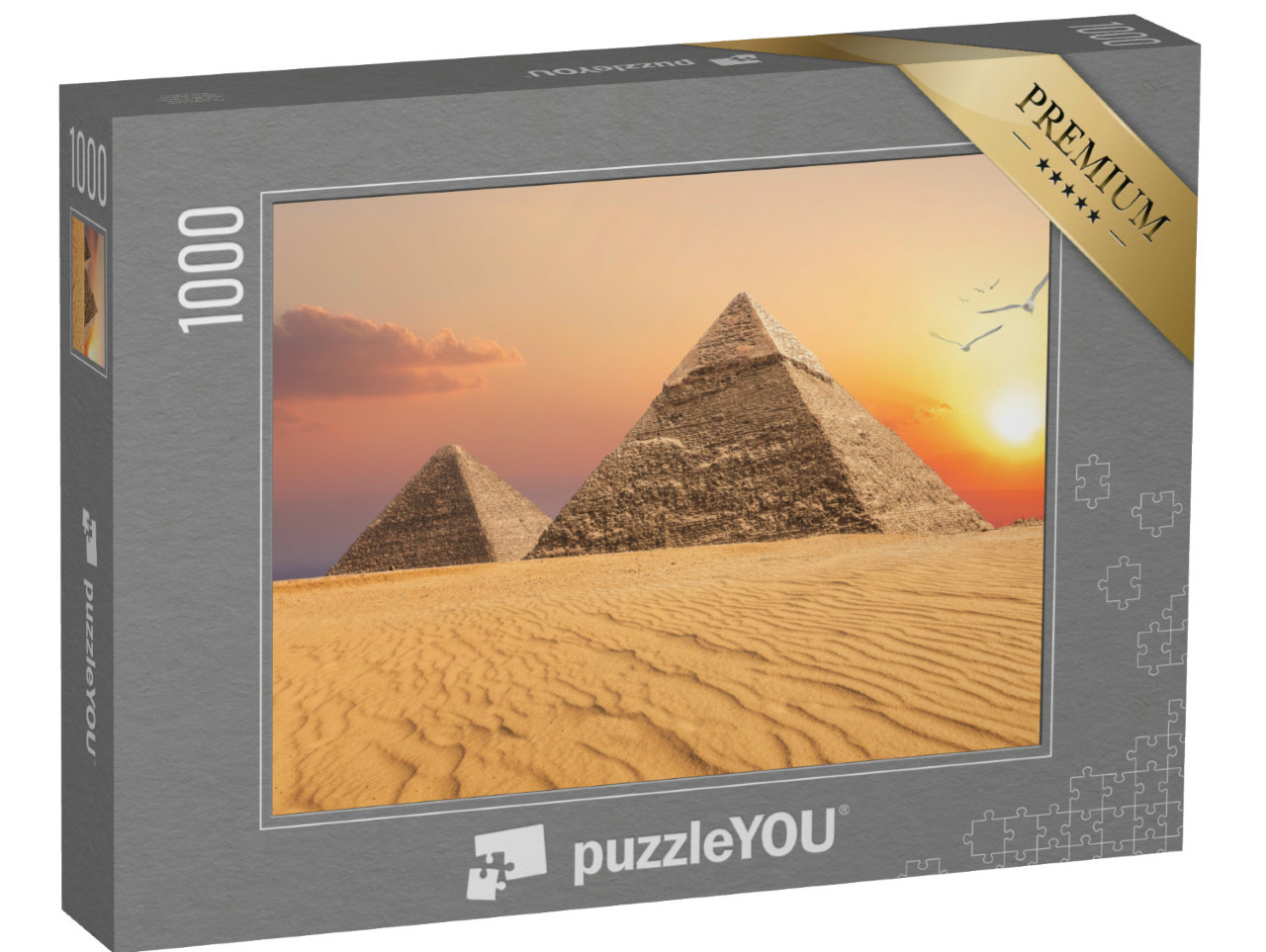 Puzzel 1000 stukjes „Piramide van Chephren en Piramide van Cheops, zonsondergang, Gizeh“