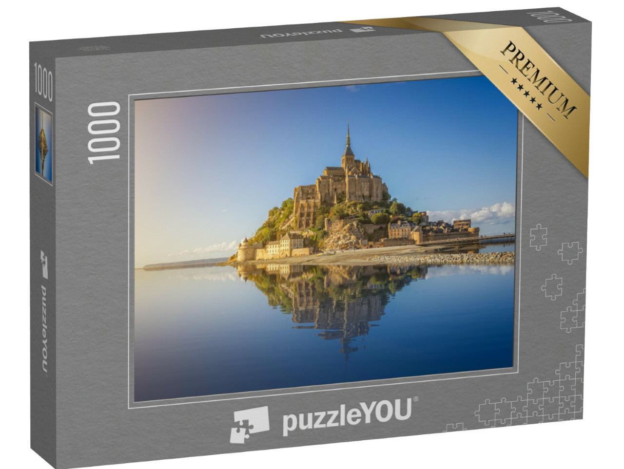 Puzzel 1000 stukjes „Getijdeneiland Le Mont Saint-Michel in de avond, Normandië, Frankrijk“