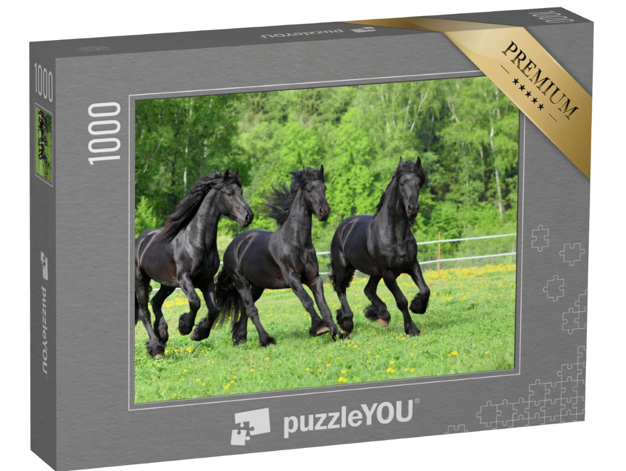 Puzzel 1000 stukjes „Friese paarden galopperen in de wei“