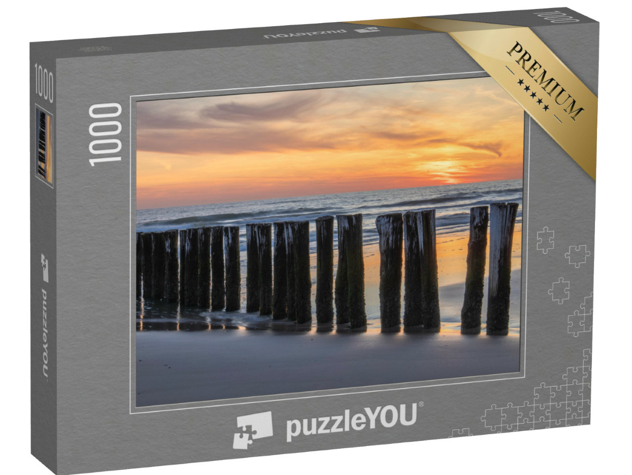 Puzzel 1000 stukjes „Houten palen op het strand van Schoorl aan Zee“