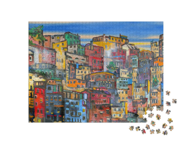 Puzzel 1000 stukjes „Afbeelding: Kleurrijke, dicht opeengepakte huisgevels“