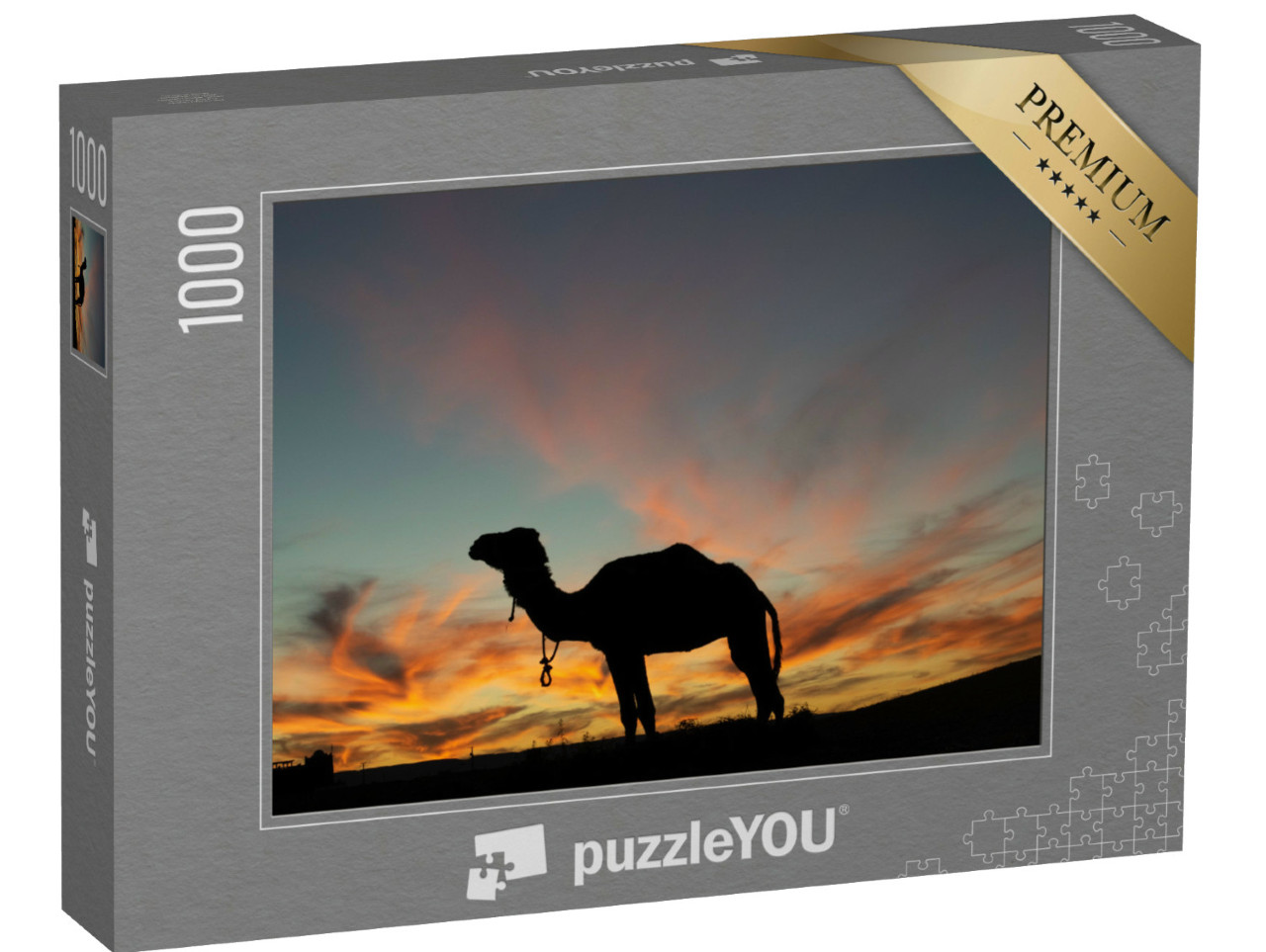 Puzzel 1000 stukjes „Dromedaris silhouet op een mooie woestijnavond“