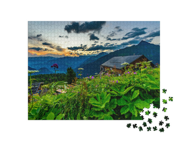 Puzzel 1000 stukjes „Zonsopgang boven de Gamshütte, Zillertaler Alpen“