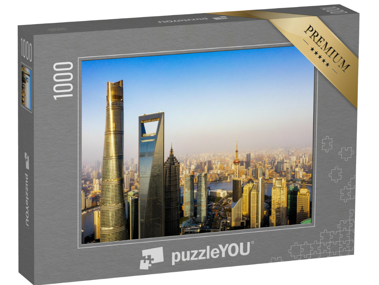 Puzzel 1000 stukjes „Pudong met Huangpu-rivier, Shanghai, China“