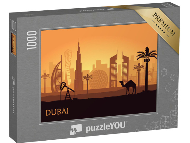 Puzzel 1000 stukjes „Abstracte skyline van Dubai bij schemering“